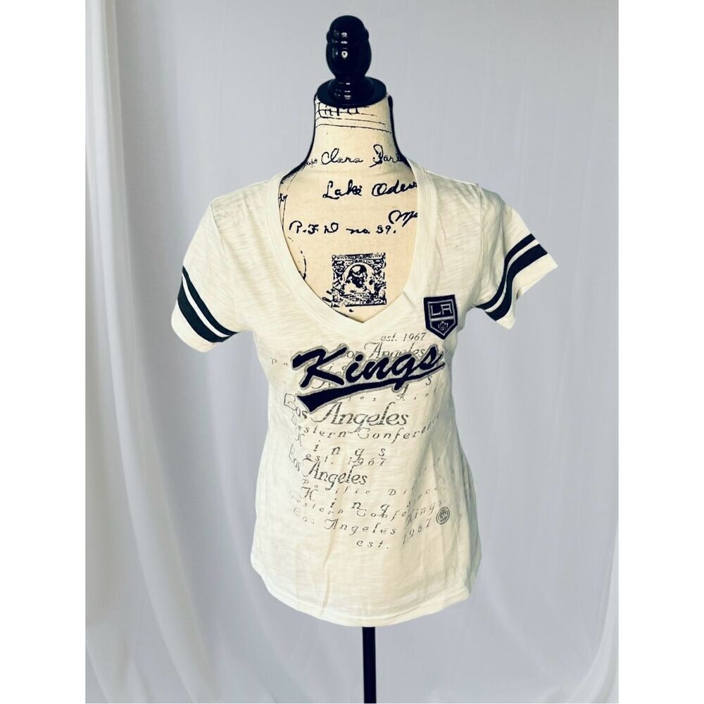 Levelwear X NHL Women's Medium LA Kings Hockey Deep V Neck Shirt Top White Black